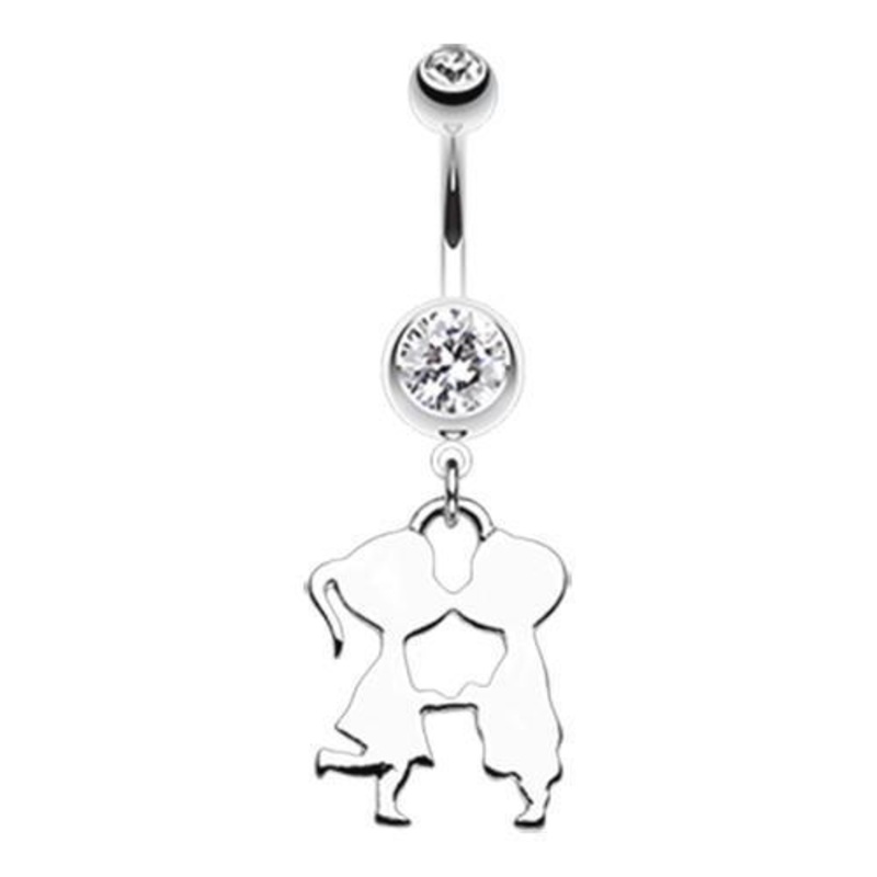 Clear First kiss Dangle Belly Ring 14G (1.6mm) Length: 3/8″ (10mm)