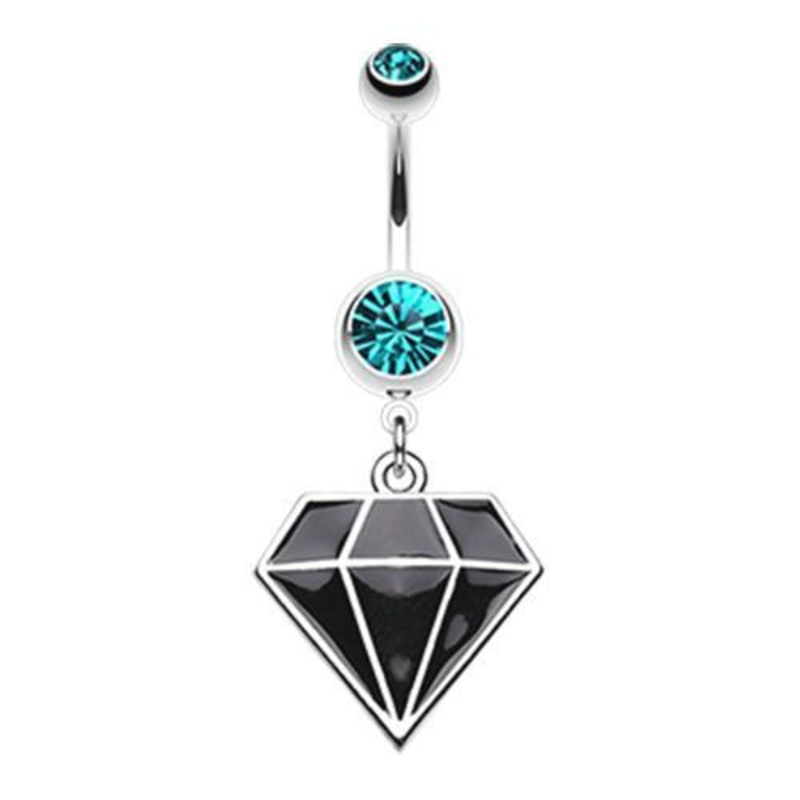 Teal/Black Urban Diamond Dangle Belly Ring 14G (1.6mm) Length: 3/8″ (10mm)