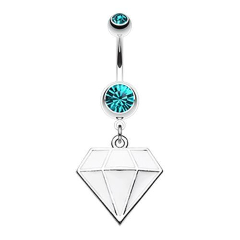 Teal/White Urban Diamond Dangle Belly Ring 14G (1.6mm) Length: 3/8″ (10mm)