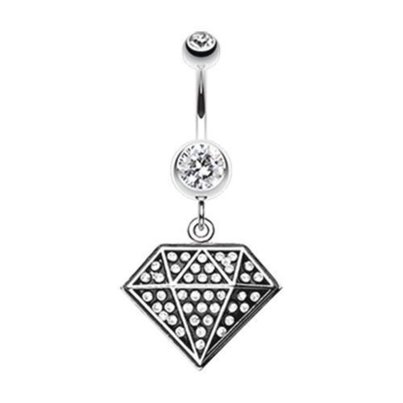 Urban Diamond Bling Dangle Belly Ring 14G (1.6mm) Length: 3/8″ (10mm)