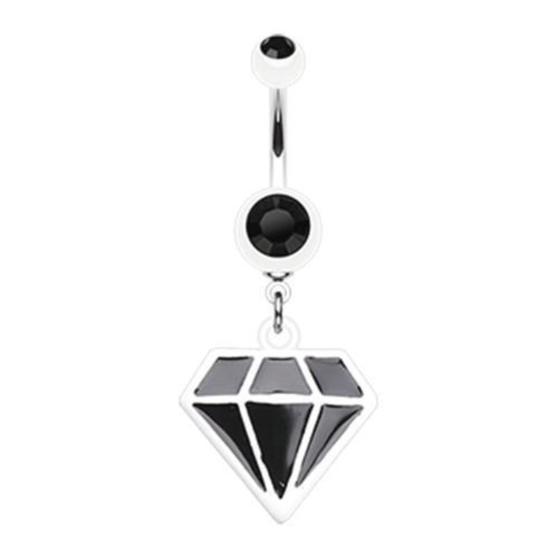 White Urban Diamond Cast Dangle Belly Ring 14G (1.6mm) Length: 3/8″ (10mm)