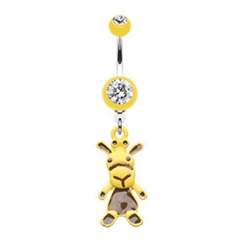 Yellow Yellow Giraffe Dangle Belly Ring 14G (1.6mm) Length: 3/8″ (10mm)