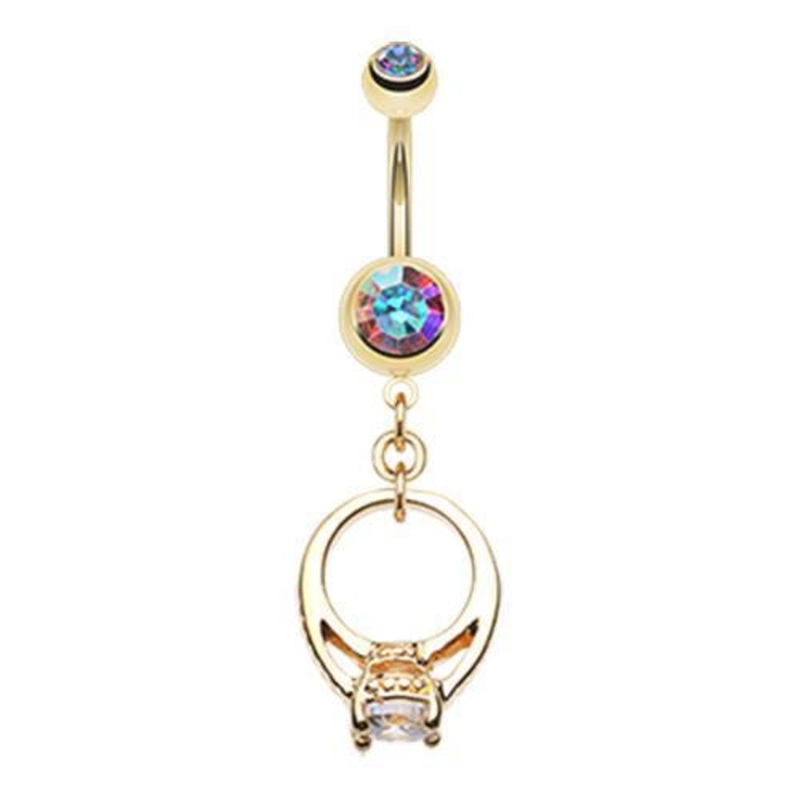 Aurora Borealis Golden Promise Dangle Belly Ring 14G (1.6mm) Length: 3/8″ (10mm)