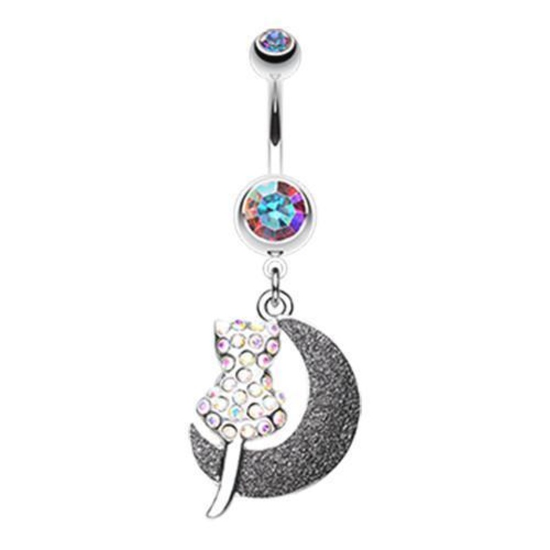 Aurora Borealis Moonlight Dream Kitty Dangle Belly Ring 14G (1.6mm) Length: 3/8″ (10mm)