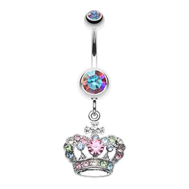 Aurora Borealis The Majestic Crown Dangle Belly Ring 14G (1.6mm) Length: 3/8″ (10mm)