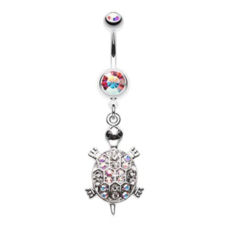 Aurora Borealis Turtle Dazzle Dangle Belly Ring 14G (1.6mm) Length: 3/8″ (10mm)