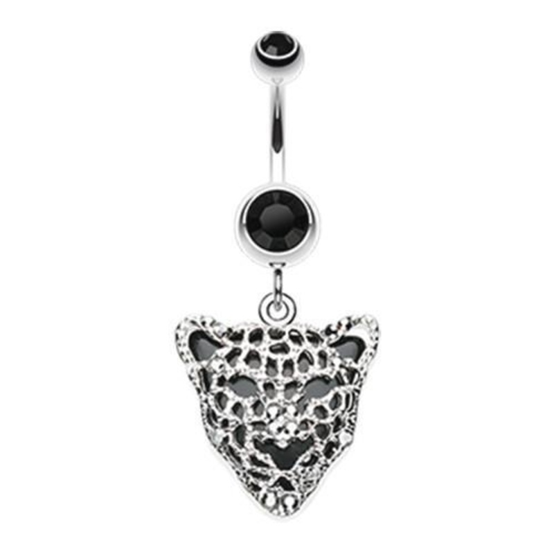 Black Onyx Panther Dangle Belly Ring 14G (1.6mm) Length: 3/8″ (10mm)