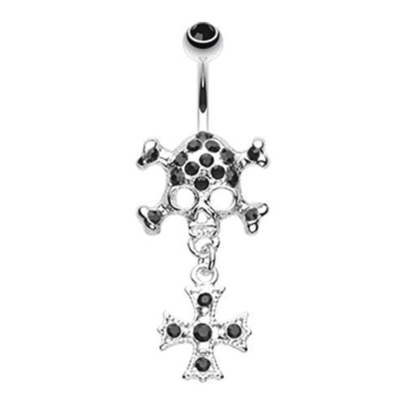 Black The Death Wish Skull Dangle Belly Ring 14G (1.6mm) Length: 3/8″ (10mm)