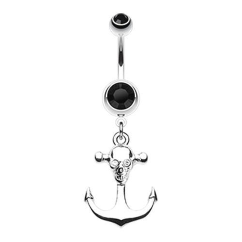 Black The Pirate’s Anchor Dangle Belly Ring 14G (1.6mm) Length: 3/8″ (10mm)