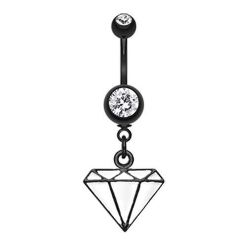 Clear Black Urban White Diamond Dangle Belly Ring 14G (1.6mm) Length: 3/8″ (10mm)