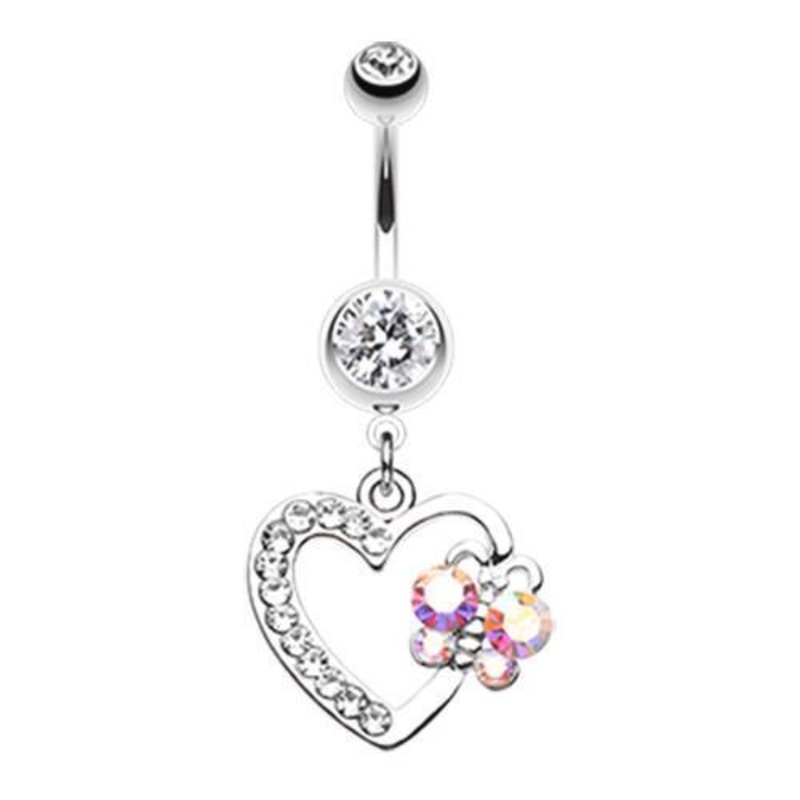 Clear Butterfly Journey Heart Dangle Belly Ring 14G (1.6mm) Length: 3/8″ (10mm)