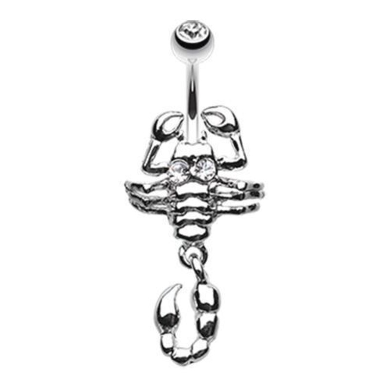 Clear Dangling Scorpion Dangle Belly Ring 14G (1.6mm) Length: 3/8″ (10mm)