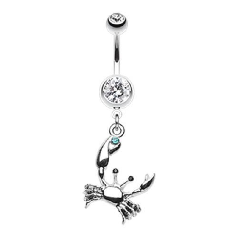 Clear Fiddler Crab Dangle Belly Ring 14G (1.6mm) Length: 3/8″ (10mm)