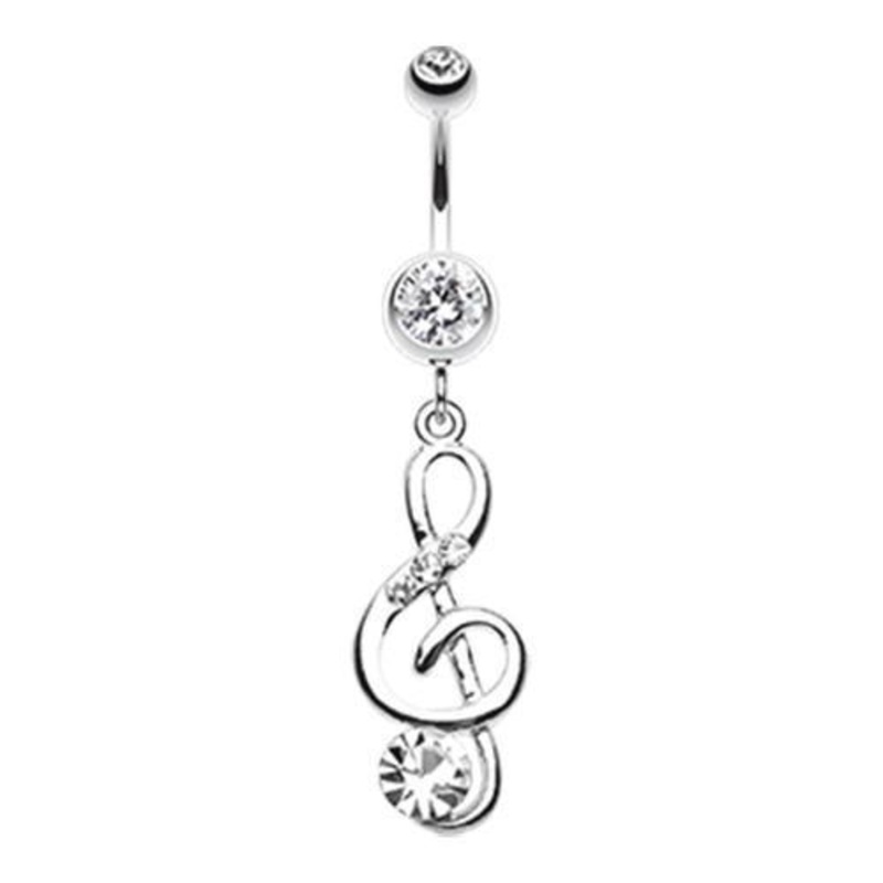 Clear G-Clef Bling Dangle Belly Ring 14G (1.6mm) Length: 3/8″ (10mm)