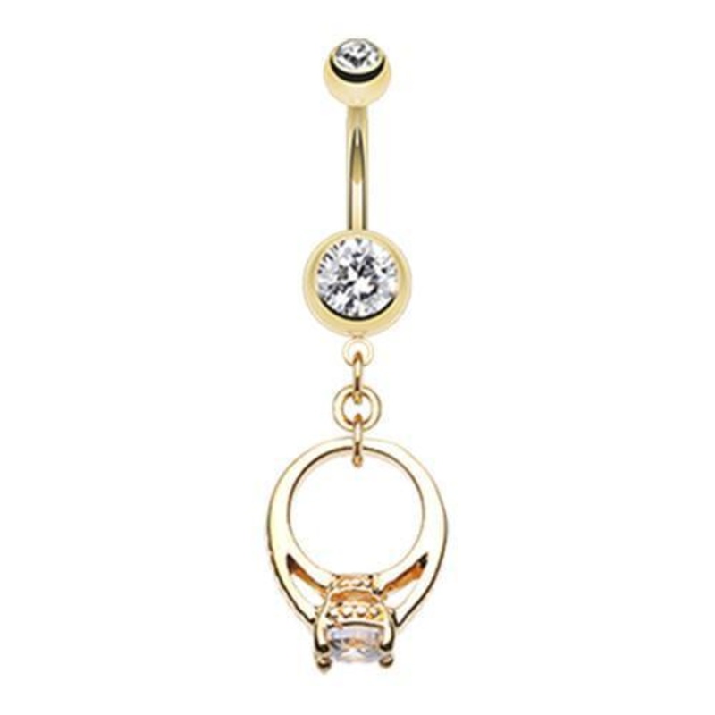 Clear Golden Promise Dangle Belly Ring 14G (1.6mm) Length: 3/8″ (10mm)