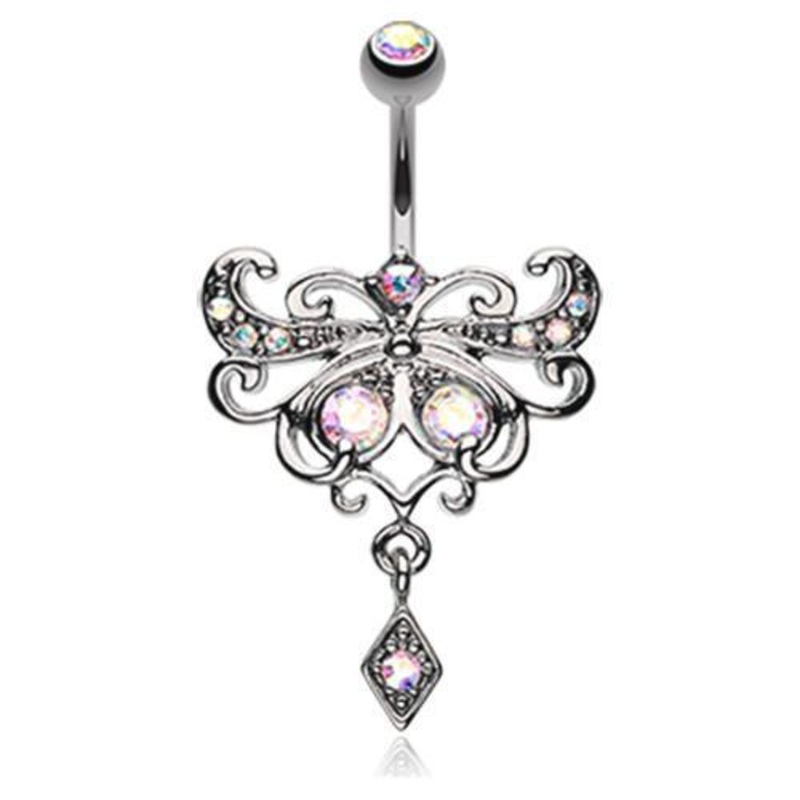 Aurora Borealis Butterfly Glorieux Dangle Belly Ring 14G (1.6mm) Length: 3/8″ (10mm)