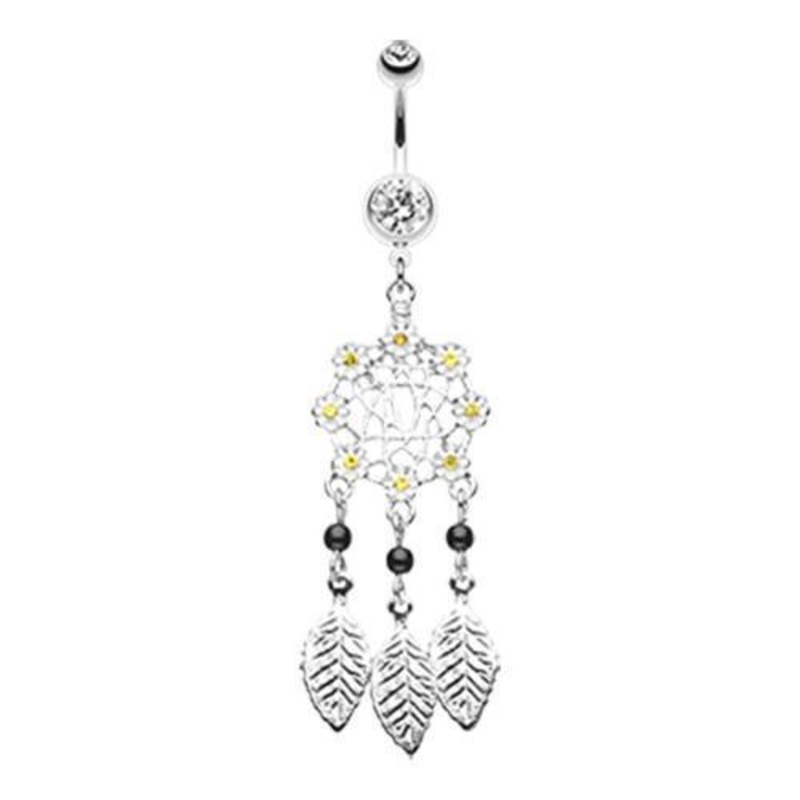 Clear Daisy Glam Dreamcatcher Dangle Belly Ring 14G (1.6mm) Length: 3/8″ (10mm)