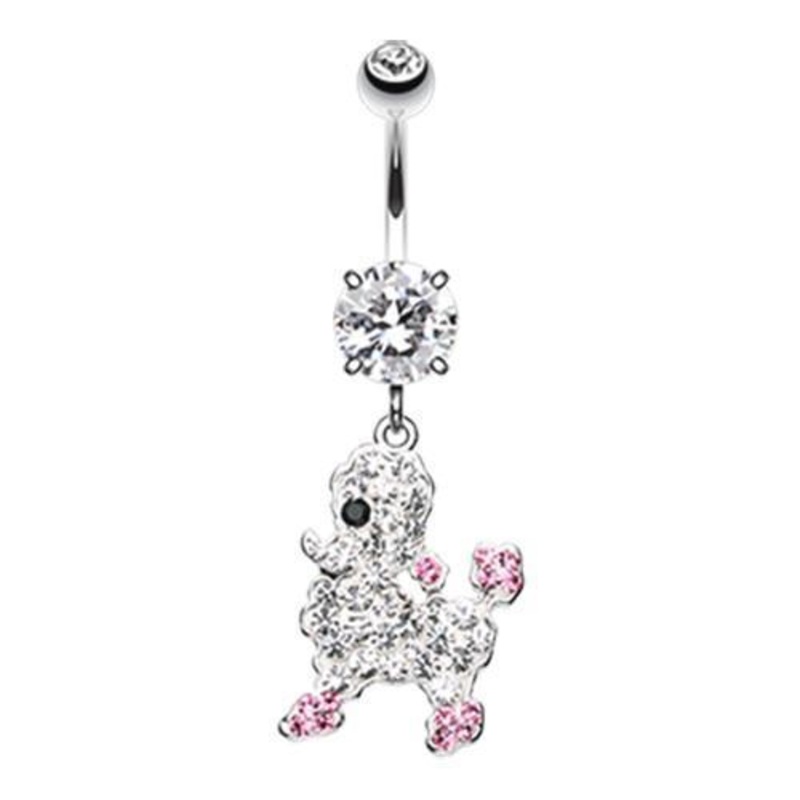 Clear Adorable Poodle Multi-Sprinkle Dot Dangle Belly Ring 14G (1.6mm) Length: 3/8″ (10mm)