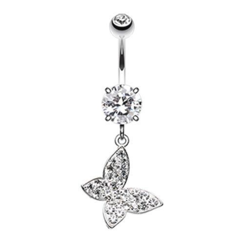 Clear Brilliant Butterfly Multi-Sprinkle Dot Dangle Belly Ring 14G (1.6mm) Length: 3/8″ (10mm)