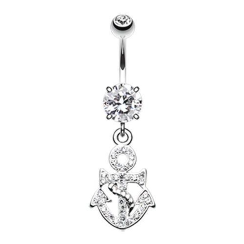 Clear Classy Anchor Multi-Sprinkle Dot Dangle Belly Ring 14G (1.6mm) Length: 3/8″ (10mm)