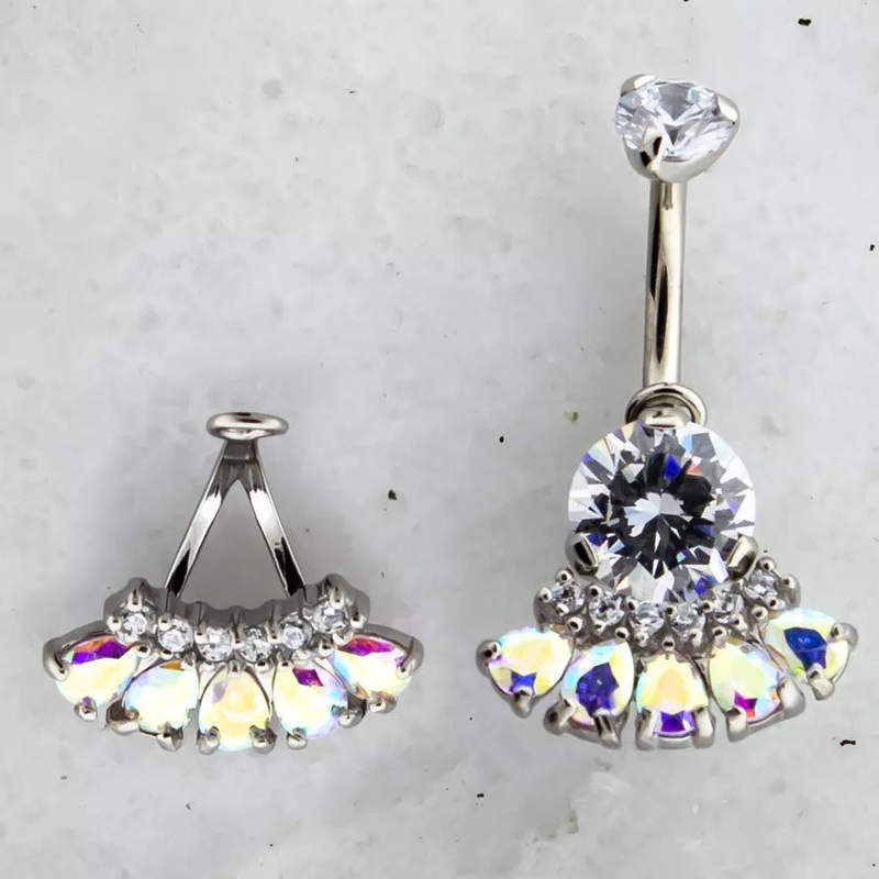 Teardrop Gem Navel Hanger 14G (1.6mm) . CLEAR/AB