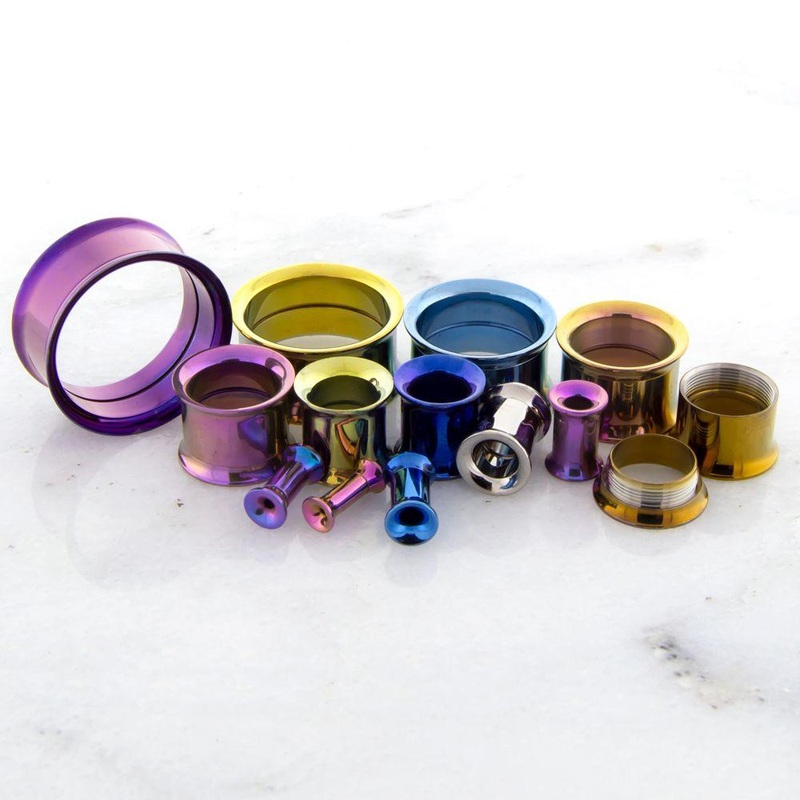 Yellow Titanium Internally Threaded Double Flare Tunnels – 1 Piece – Special 00G (10mm) Length: 5/16″ (8mm)