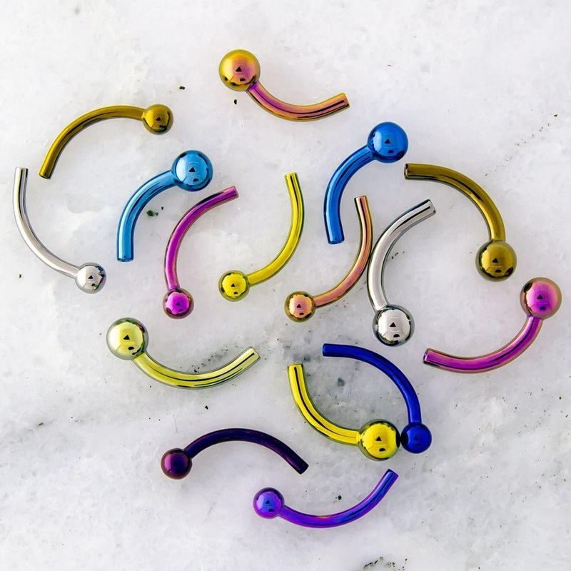 Yellow Titanium Threadless Curve Barbell Post Only w/ Fixed Ball – 1 Piece – Special 14G (1.6mm) Length: 3/8″ (10mm) | Ball-Size: 4mm