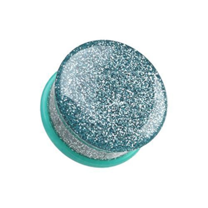 Aqua Glitter Shimmer Single Flared Ear Gauge Plug – 1 Pair 00G (10mm)