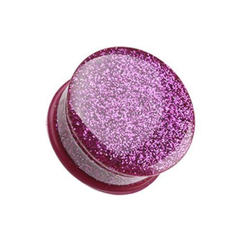 Magenta Glitter Shimmer Single Flared Ear Gauge Plug – 1 Pair 00G (10mm)