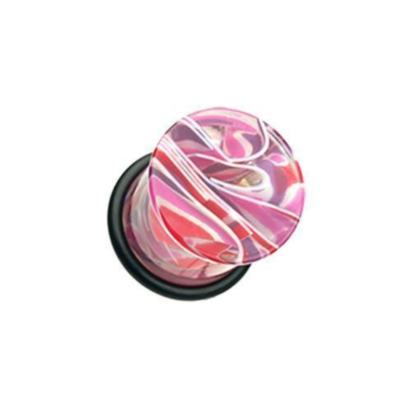Pink/Purple Vibrant Marble Swirls Single Flared Ear Gauge Plug – 1 Pair 00G (10mm)