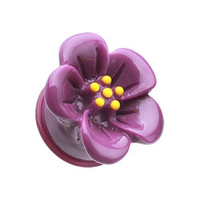 Purple Adorable Hibiscus Flower Single Flared Ear Gauge Plug – 1 Pair 00G (10mm)