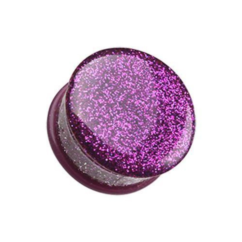 Purple Glitter Shimmer Single Flared Ear Gauge Plug – 1 Pair 00G (10mm)