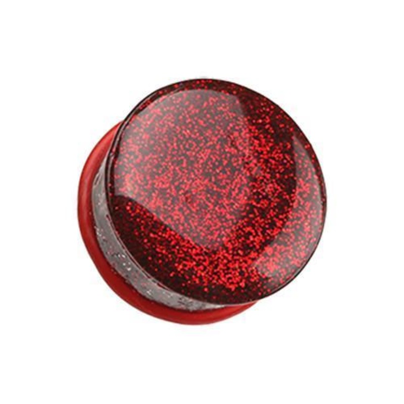 Red Glitter Shimmer Single Flared Ear Gauge Plug – 1 Pair 00G (10mm)