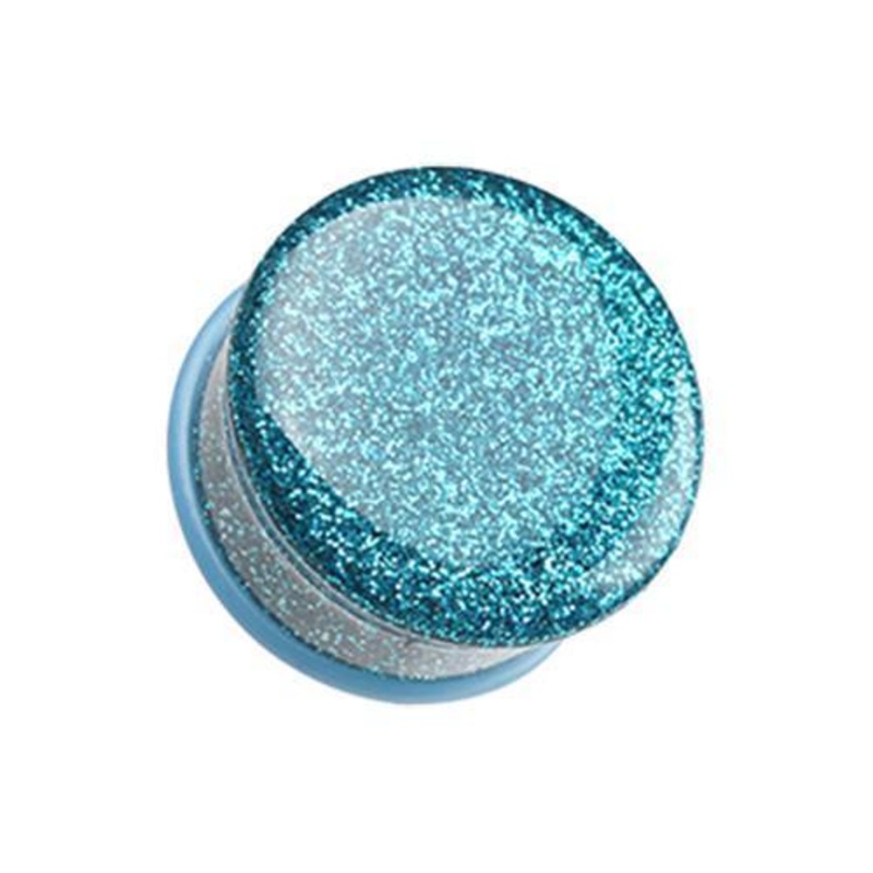 Teal Glitter Shimmer Single Flared Ear Gauge Plug – 1 Pair 00G (10mm)