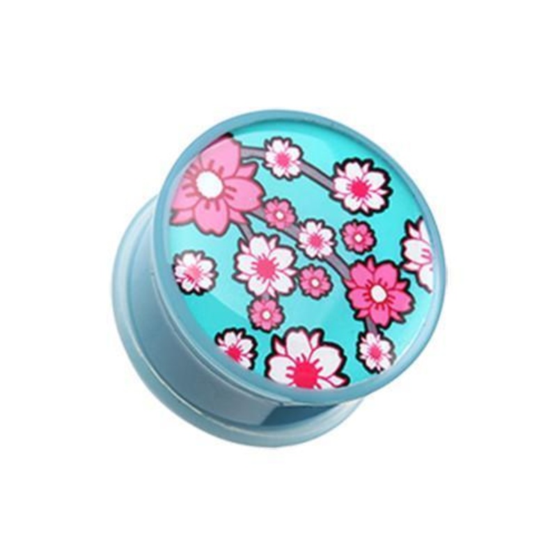 Adorable Sakura Cherry Blossom Single Flared Ear Gauge Plug – 1 Pair 00G (10mm)
