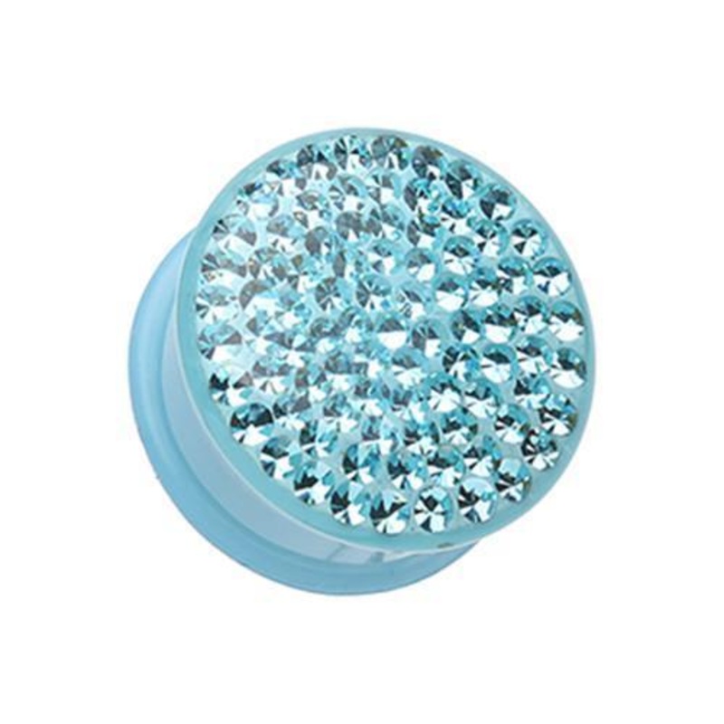 Aqua Brilliant Sparkles Color Body Single Flared Ear Gauge Plug – 1 Pair 00G (10mm)