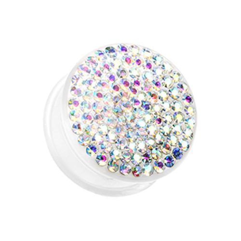 Aurora Borealis Brilliant Sparkles White Body Single Flared Ear Gauge Plug – 1 Pair 00G (10mm)