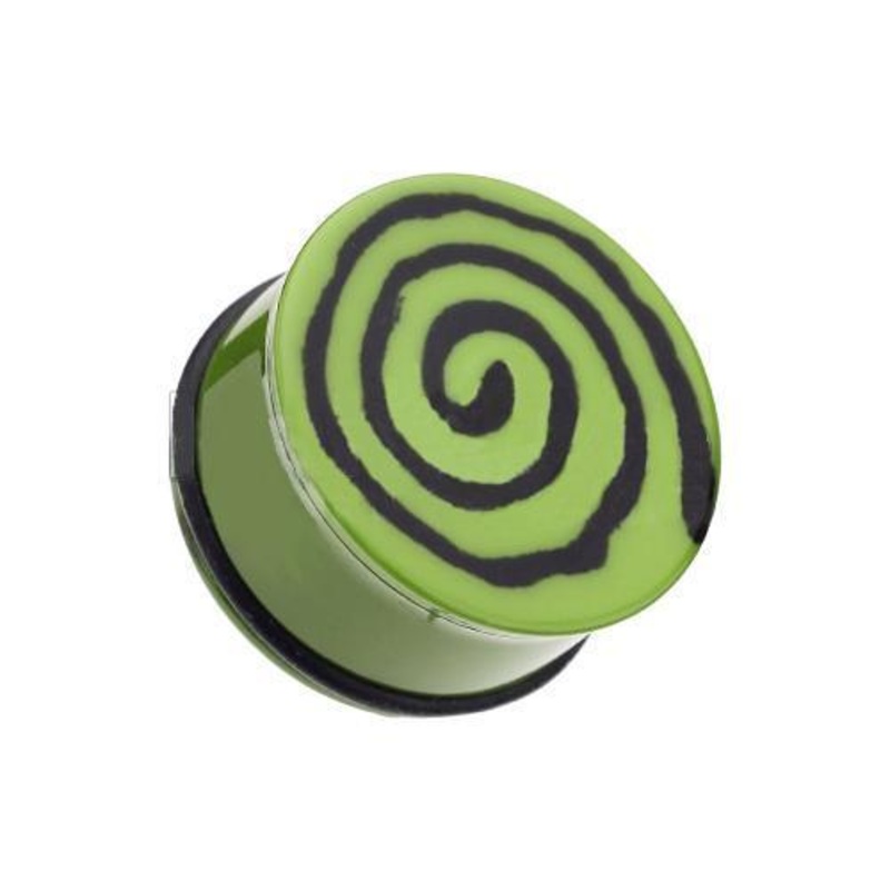 Green Hypnotic Swirls Acrylic Single Flared Ear Gauge Plug – 1 Pair 00G (10mm)