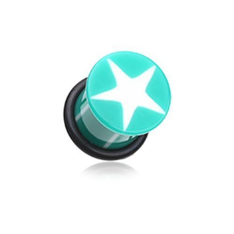 Green/White Star Breaker Acrylic Single Flared Ear Gauge Plug – 1 Pair 00G (10mm)