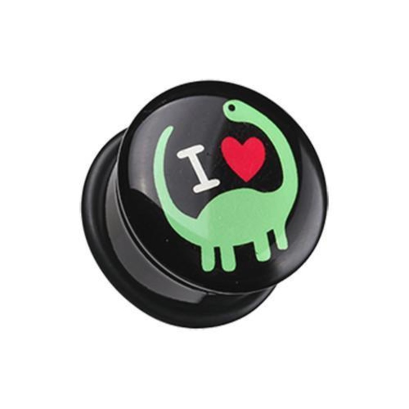 ‘I Heart Dinosaur’ Single Flared Ear Gauge Plug – 1 Pair 00G (10mm)