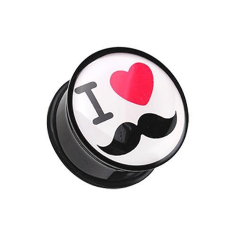 ‘I Heart Mustache’ Single Flared Ear Gauge Plug – 1 Pair 00G (10mm)