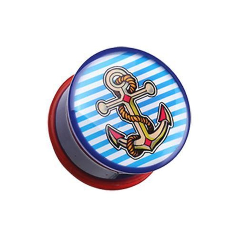 Marine Blue Anchor Dock Single Flared Ear Gauge Plug – 1 Pair 00G (10mm)
