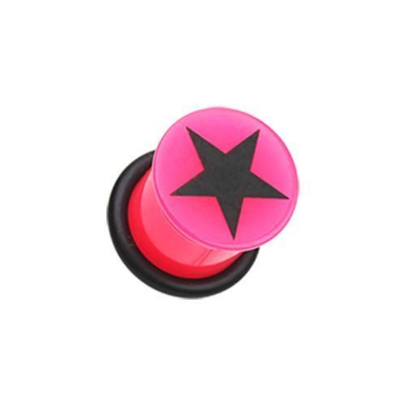 Pink/Black Star Acrylic Single Flared Ear Gauge Plug – 1 Pair 00G (10mm)