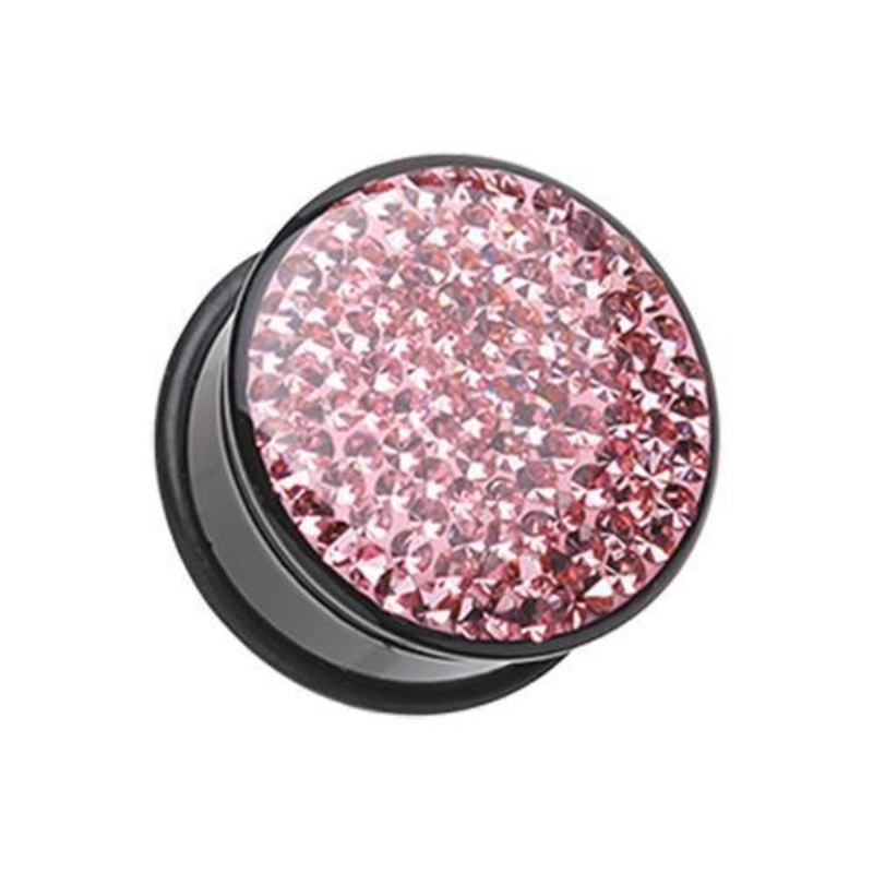 Pink Brilliant Sparkles Black Body Single Flared Ear Gauge Plug – 1 Pair 00G (10mm)