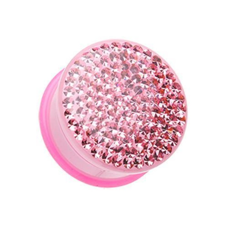 Pink Brilliant Sparkles Color Body Single Flared Ear Gauge Plug – 1 Pair 00G (10mm)