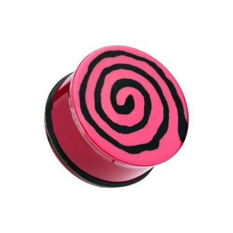 Pink Hypnotic Swirls Acrylic Single Flared Ear Gauge Plug – 1 Pair 00G (10mm)