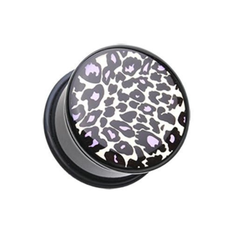 Purple Snow Leopard Print Single Flared Ear Gauge Plug – 1 Pair 00G (10mm)