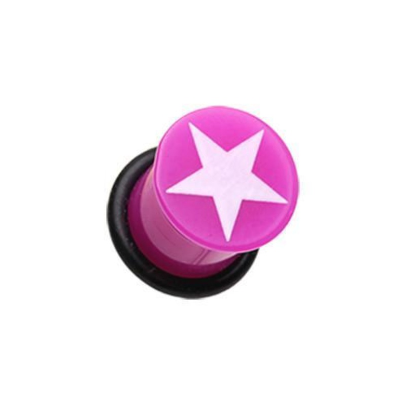 Purple/White Star Acrylic Single Flared Ear Gauge Plug – 1 Pair 00G (10mm)