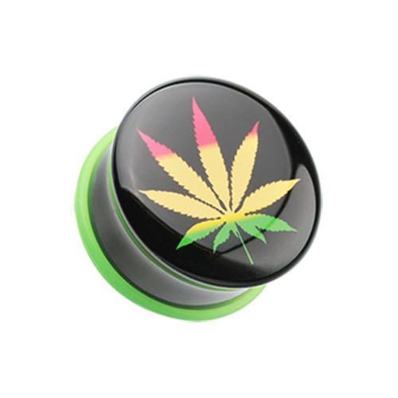Rasta Cannibis Single Flared Ear Gauge Plug – 1 Pair 00G (10mm)