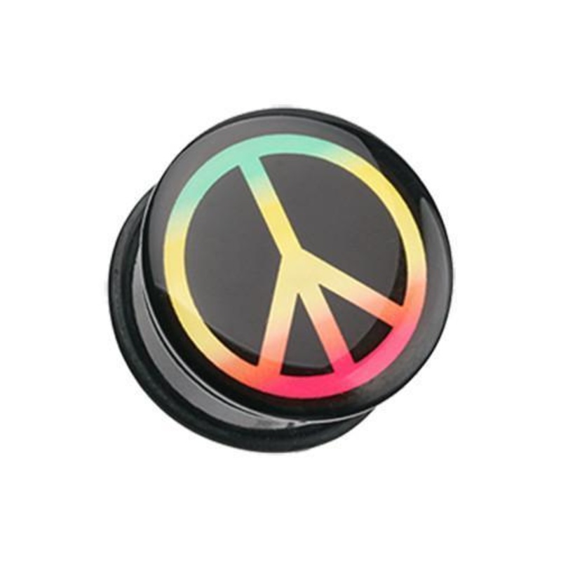 Rasta Peace Sign Single Flared Ear Gauge Plug – 1 Pair 00G (10mm)